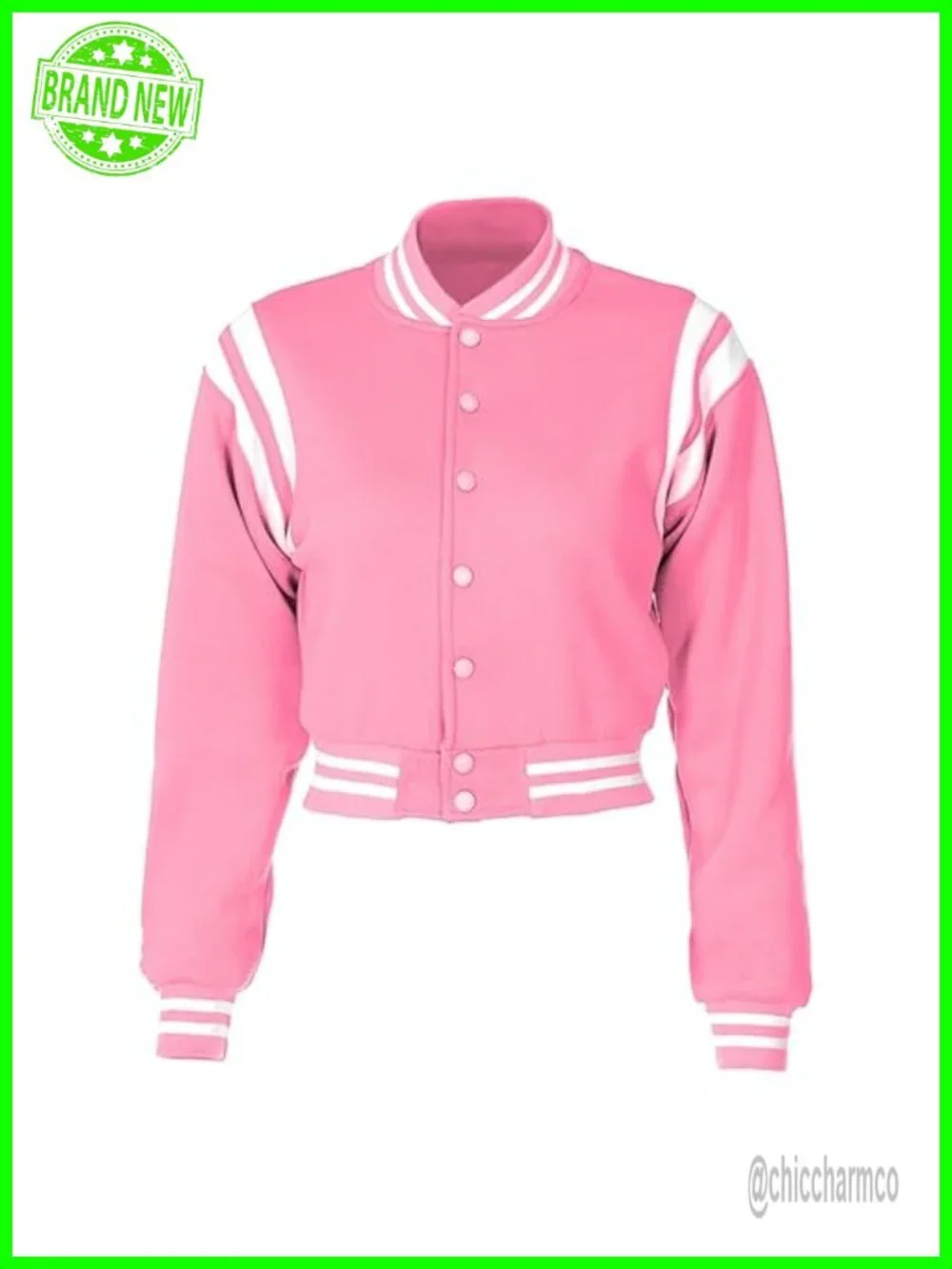 Women's Varsity Baseball Jacket Crop Coat Lightweight Sportswear Snap Button